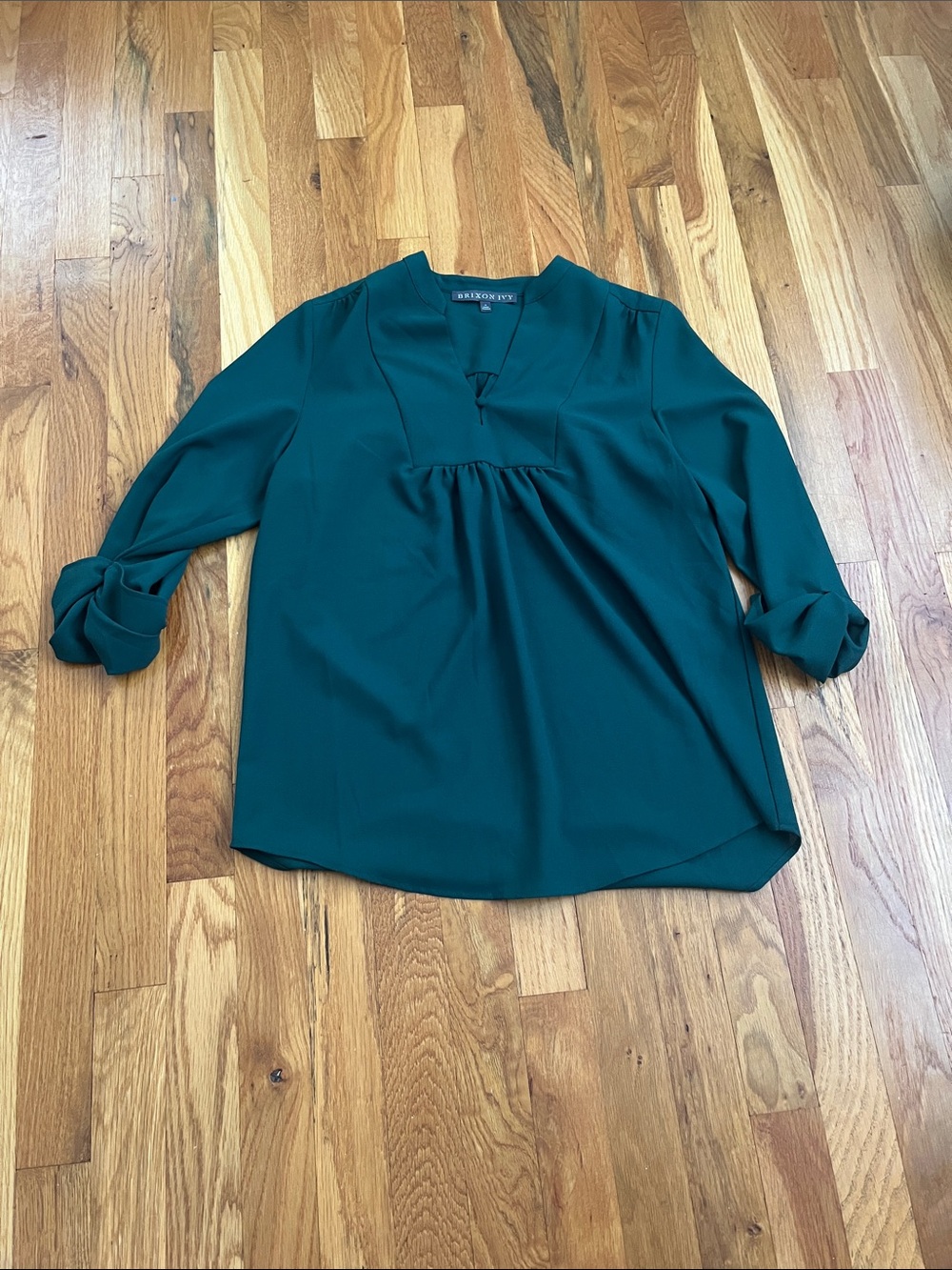 Ann Taylor Teal V-Neck Gathered Front Blouse